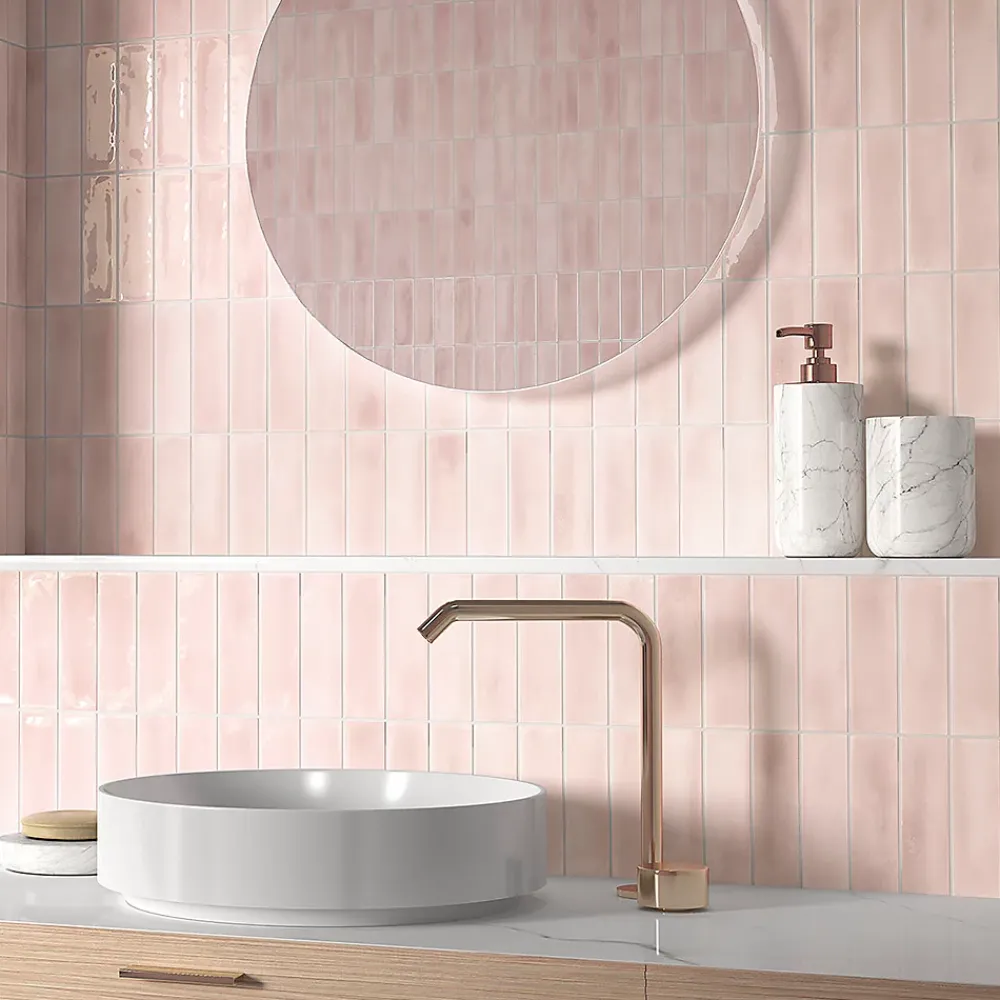 Lux Mosaic Carrelage Mural Mini Metro 5x15cm Premium. Beret Rose Brillant- Carrelage Mural Effet Béton|Carrelage Mural Pour Cuisine