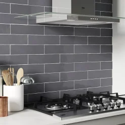 GoodHome Carrelage mural Vernisse 30,1 x 7,5 cm gris foncé- Carrelage Mural Uni