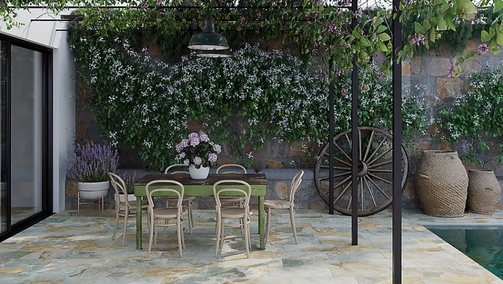 Allocarrelage Carrelage Pierre de Bali 30x60 Thai Tegalan Vert Extérieur R11 -- Carrelage Extérieur Et Terrasse