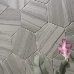 Lux Mosaic Carrelage Premium sol/mur. Effect travertine mat Samoa Gris hexagonal 14x16cm- Carrelage Sol Effet Pierre