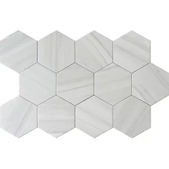 Lux Mosaic Carrelage Premium sol/mur. Effect travertine mat gris clair. Samoa Perla hexagonal 14x16cm- Carrelage Sol Effet Pierre