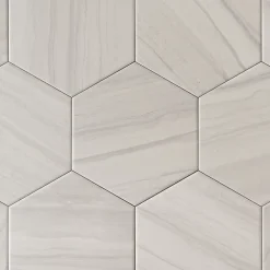 Lux Mosaic Carrelage Premium sol/mur. Effect travertine mat gris clair. Samoa Perla hexagonal 14x16cm- Carrelage Sol Effet Pierre