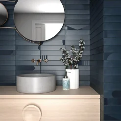 Aelle Carrelage Carrelage sol / mur brique déco mixe mate et brillant effet béton bleu pétrole 6x30 cm WADI DECOR INDACO- Carrelage Sol Pour Salle De Bains