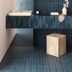 Aelle Carrelage Carrelage sol / mur brique déco mixe mate et brillant effet béton bleu pétrole 6x30 cm WADI DECOR INDACO- Carrelage Sol Pour Salle De Bains
