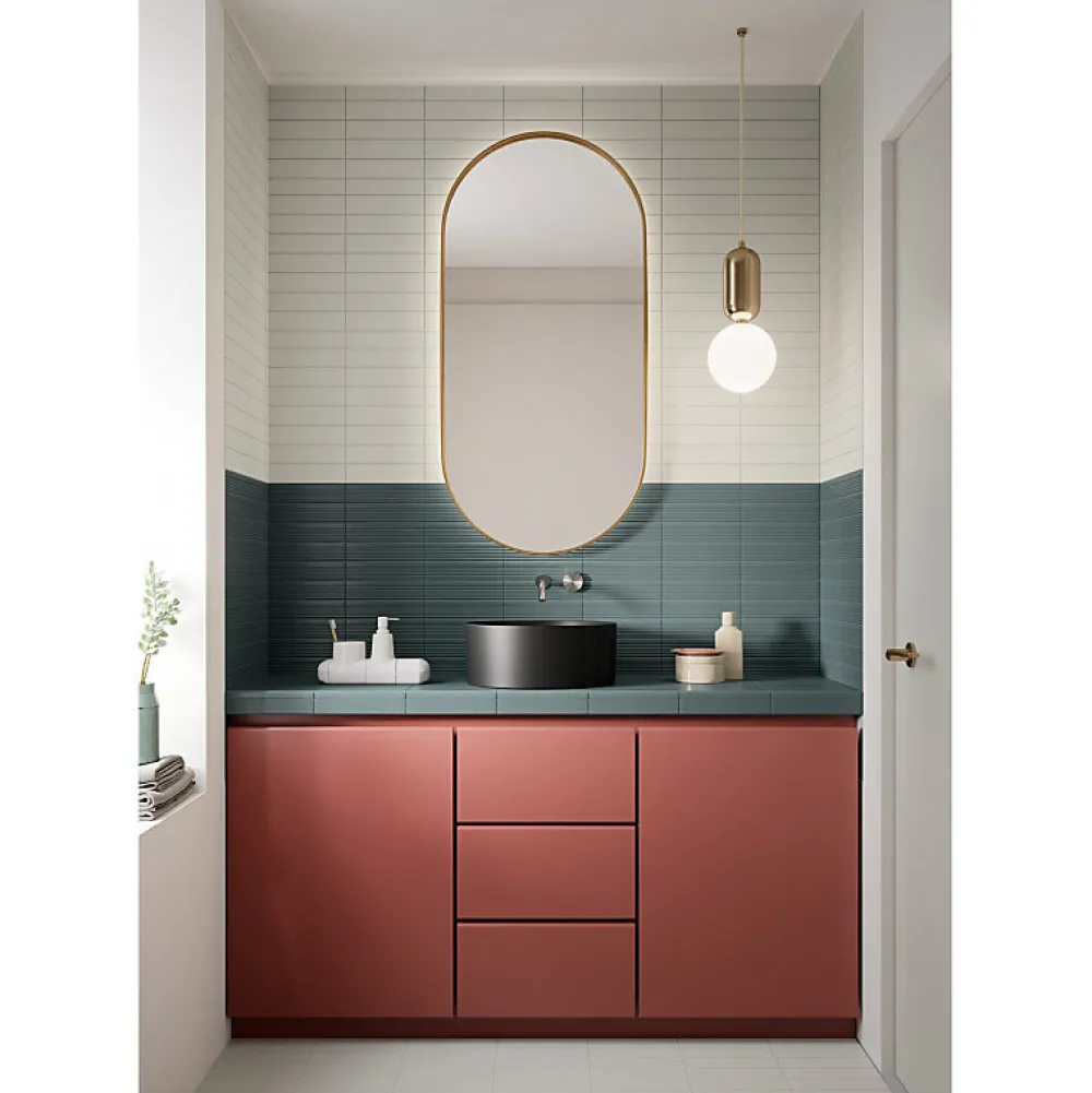 Aelle Carrelage Carrelage Sol Pour Wc<Carrelage sol / mur brique à relief uni bleu vert 5,6x23,2 cm MODULO INCISO MUSCHIO