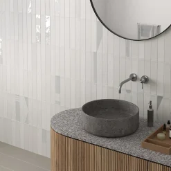 Aelle Carrelage Carrelage Sol Pour Salle De Bains|Carrelage Sol Effet Béton<Carrelage sol / mur brique déco mixe mate et brillant effet béton blanc 6x30 cm WADI DECOR SNOW