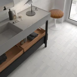 Aelle Carrelage Carrelage Sol Pour Salle De Bains|Carrelage Sol Effet Béton<Carrelage sol / mur brique déco mixe mate et brillant effet béton blanc 6x30 cm WADI DECOR SNOW