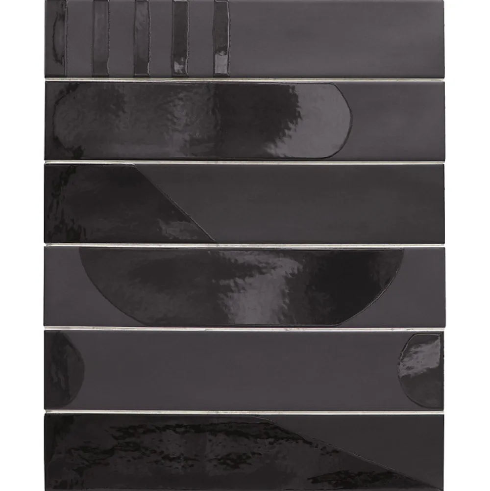 Aelle Carrelage Carrelage sol / mur brique déco mixe mate et brillant effet béton noir 6x30 cm WADI DECOR NOIR- Carrelage Sol Effet Béton