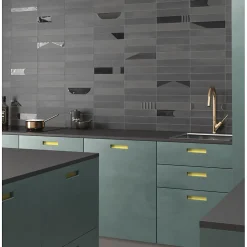 Aelle Carrelage Carrelage sol / mur brique déco mixe mate et brillant effet béton noir 6x30 cm WADI DECOR NOIR- Carrelage Sol Effet Béton
