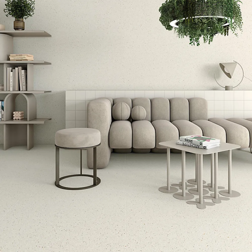 Eiffel art construction Carrelage sol / mur effet terrazzo grand format blanc 80x80 cm MICRA R Blanco- Carrelage Sol Effet Terrazzo