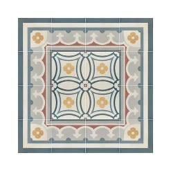 Aelle Carrelage Carrelage Sol Effet Carreaux De Ciment<Carrelage sol / mur effet ciment motif floral coloré 20x20 cm - CAPRICE SAINT TROPEZ BORDURE