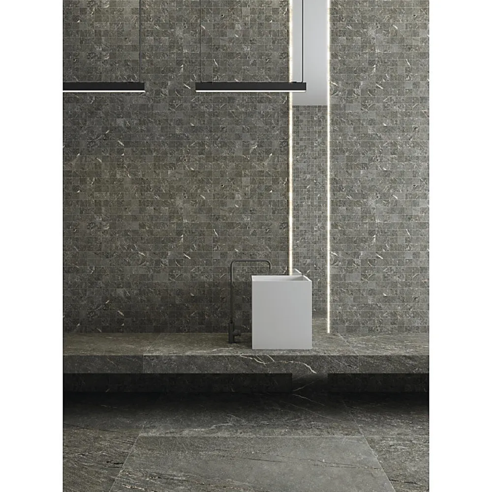 Aelle Carrelage Carrelage Sol Effet Pierre<Carrelage sol / mur effet pierre gris anthracite 120x120 cm BETILO R DARK