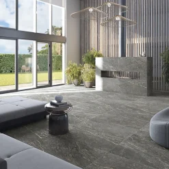 Aelle Carrelage Carrelage Sol Effet Pierre<Carrelage sol / mur effet pierre gris anthracite 120x120 cm BETILO R DARK