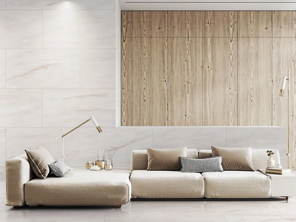 Limcaro Carrelage sol / mur effet marbre beige PEARL l.60 x L.120 cm Brillant- Carrelage Sol Effet Marbre