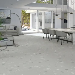 Eiffel art construction Carrelage Sol Effet Terrazzo<Carrelage sol / mur effet terrazzo 80x80 cm. RIBE R GRIS(vendu par boite de 1.28m2)