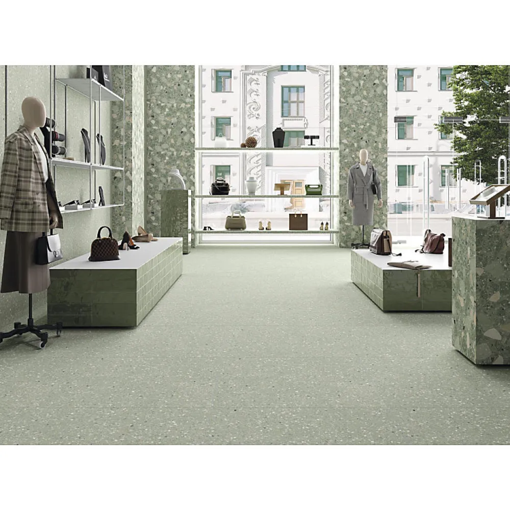 Aelle Carrelage Carrelage sol / mur effet terrazzo brillant 80x80 cm MONACO R VERDE PULIDO- Carrelage Sol Effet Pierre
