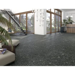 Eiffel art construction Carrelage Sol Effet Terrazzo<Carrelage sol / mur effet terrazzo noir brillant 80x80 cm MISCELA GRAFITO POLISHED(vendu par boite de 1.26m2)