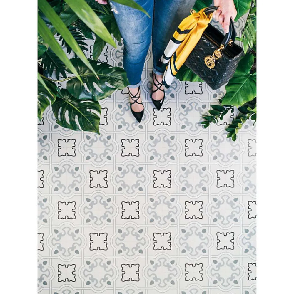 Aelle Carrelage Carrelage sol / mur effet ciment motif fleur 20x20 cm ALAMEDA BUCARELI CIELO- Carrelage Sol Uni