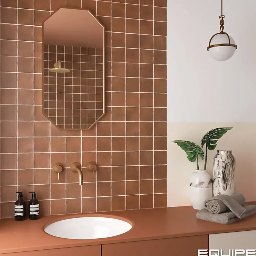 Aelle Carrelage carrelage sol / mur effet zellige bejmat terracotta terre cuite 10x10 cm mate ARGILE COTTO- Carrelage Sol Pour Wc|Carrelage Sol Uni