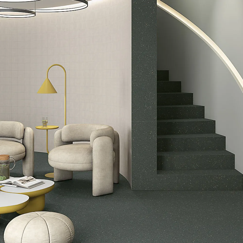 Eiffel art construction Carrelage sol / mur effet terrazzo grand format noir 80x80 cm MICRA R Grafito- Carrelage Sol Effet Terrazzo|Carrelage Sol Pour Cuisine