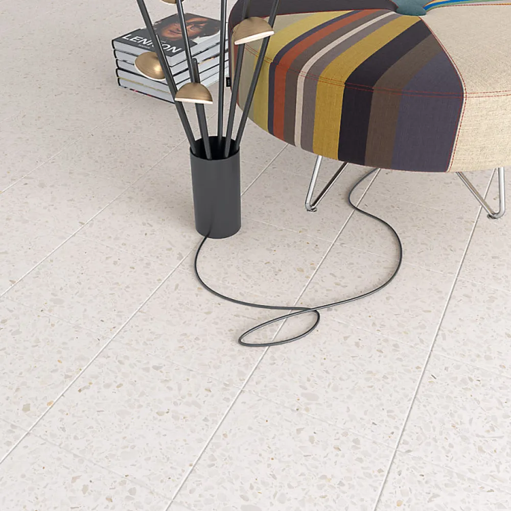 Eiffel art construction Carrelage sol / mur effet terrazzzo blanc 20x20 cm STRACCIATELLA BATTUTO NACAR (vendu par boite 1m2)- Carrelage Sol Effet Terrazzo