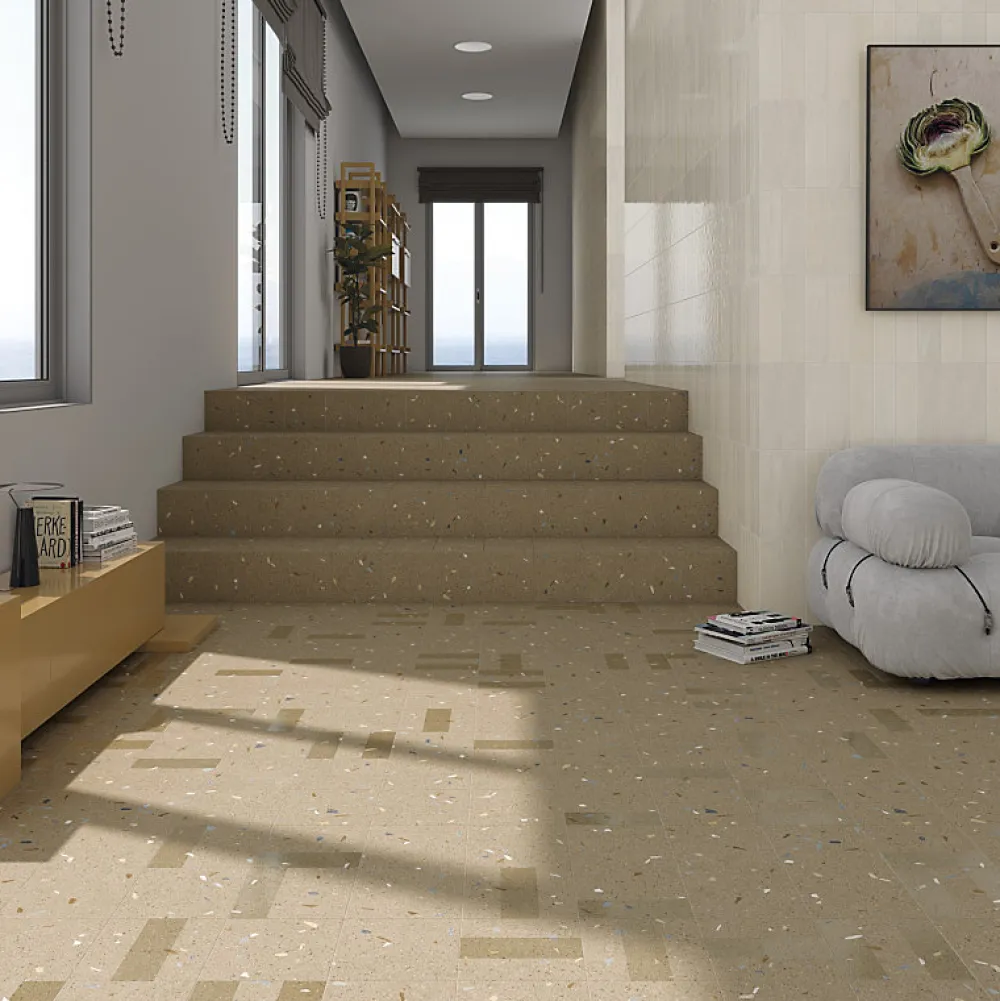 Eiffel art construction Carrelage sol / mur effet terrazzo 120x120 cm Croccante-R Nuez (vendu par boite de 1.44m2)- Carrelage Sol Effet Terrazzo