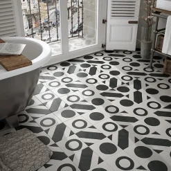 Eiffel art construction Carrelage sol / mur effet ciment 20x20 cm CAPRICE DÉCO BALANCE B&W(vendu par boite de 1m2)- Carrelage Sol Pour Cuisine