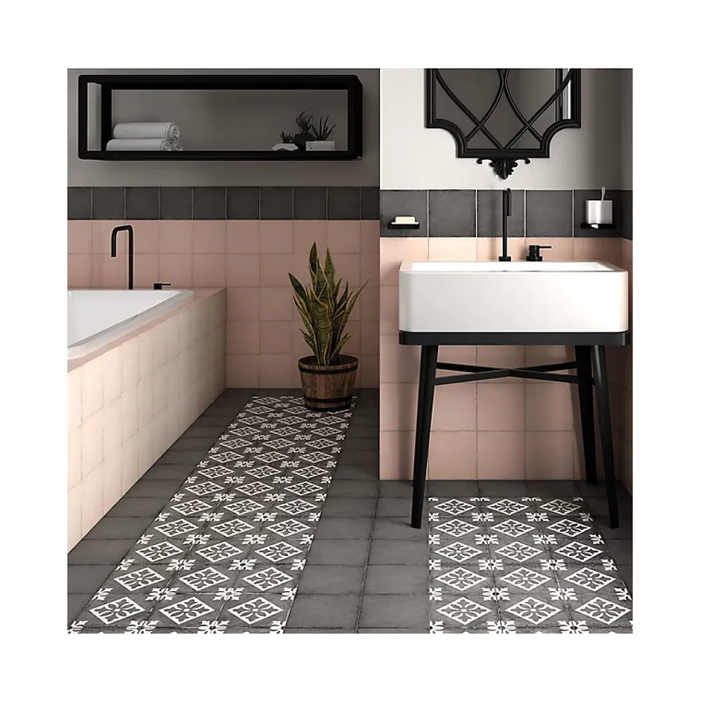 Aelle Carrelage Carrelage sol / mur effet ciment motif gris foncé 20x20 cm ART NOUVEAU PADUA BLACK- Carrelage Sol Effet Carreaux De Ciment