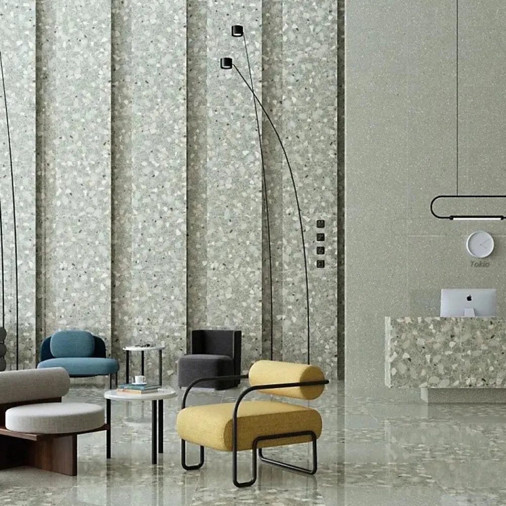 Aelle Carrelage Carrelage sol / mur effet terrazzo 80x80 cm MONACO R VERDE- Carrelage Sol Effet Pierre