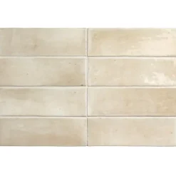 Aelle Carrelage Carrelage sol / mur effet zellige bejmat marocain 5X15 cm crème beige brillant 5X15 cm COCO CANVAS WALL- Carrelage Mural Uni|Carrelage Mural Pour Cuisine