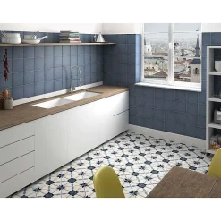 Aelle Carrelage Carrelage Sol Effet Carreaux De Ciment<Carrelage sol / mur effet ciment uni bleu gris 20x20 cm ART NOUVEAU UNI WOAD BLUE