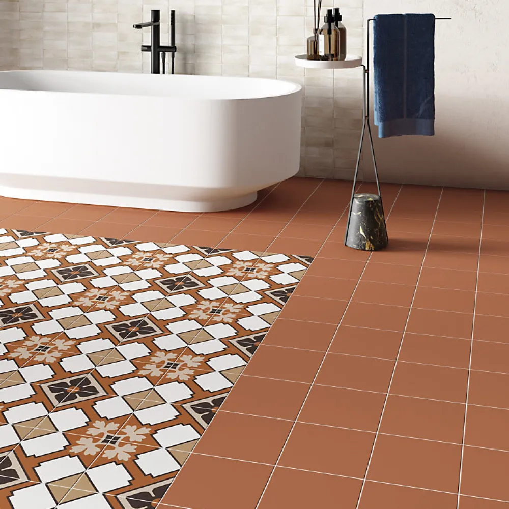 Aelle Carrelage Carrelage sol / mur effet ciment uni terracotta terre cuite 20x20 cm RIVOLI TERRE 30718- Carrelage Sol Effet Carreaux De Ciment|Carrelage Sol Pour Cuisine