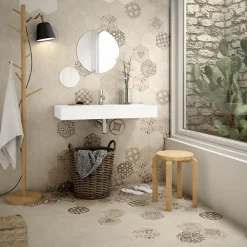 Aelle Carrelage Carrelage sol / mur hexagonal effet ciment beige 17,5x20 cm HEXATILE CEMENT SAND- Carrelage Sol Effet Béton