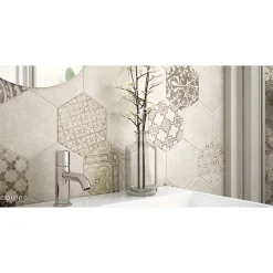 Aelle Carrelage Carrelage sol / mur hexagonal effet ciment beige 17,5x20 cm HEXATILE CEMENT SAND- Carrelage Sol Effet Béton
