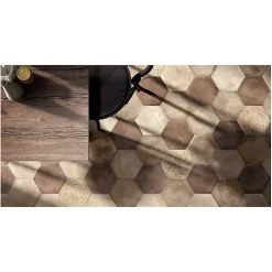 Aelle Carrelage Carrelage sol / mur hexagonal effet ciment vieilli beige 25x21,6 cm TERRA AVORIO HEXAGONAL- Carrelage Sol Effet Béton