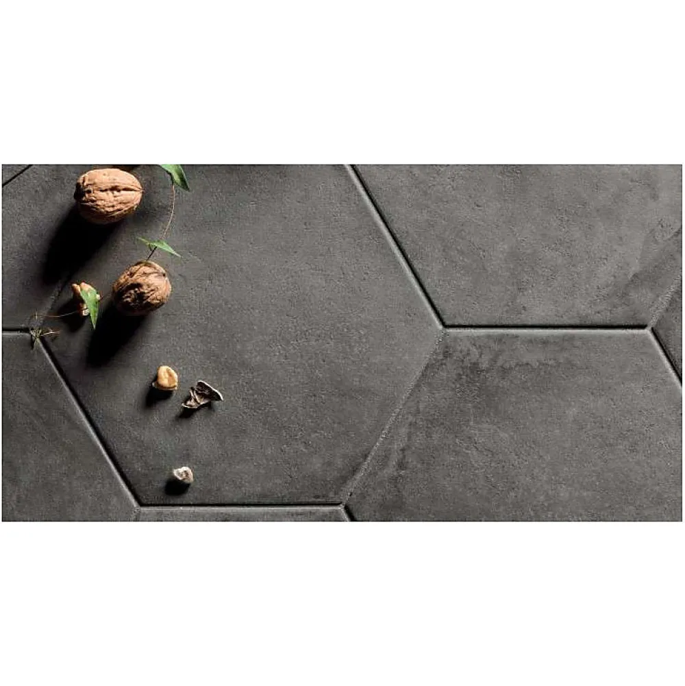 Aelle Carrelage Carrelage sol / mur hexagonal effet ciment vieilli gris anthracite 25x21,6 cm TERRA NERO HEXAGONAL- Carrelage Sol Effet Béton