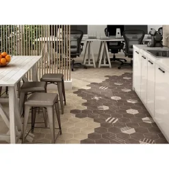 Aelle Carrelage Carrelage sol / mur hexagonal effet ciment taupe 17,5x20 cm HEXATILE CEMENT MINK- Carrelage Sol Effet Béton