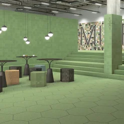 Eiffel art construction Carrelage Sol Effet Terrazzo|Carrelage Sol Pour Cuisine<Carrelage sol / mur hexagonal effet terrazzo grand format vert 51,9x59,9 cm MICRA Hexagono Verde