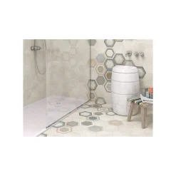 Aelle Carrelage Carrelage sol / mur hexagonal effet béton gris RIFT HEXAGONO CREMA- Carrelage Sol Pour Salle De Bains|Carrelage Sol Effet Béton
