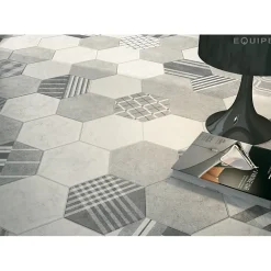 Aelle Carrelage Carrelage Sol Pour Wc<Carrelage sol / mur hexagonal effet ciment patchwork gris motif géométrique 17,5x20 cm HEXATILE CEMENT GEO GREY