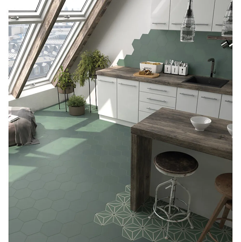 Aelle Carrelage Carrelage sol / mur hexagonal à motif coloré 17,5x20 cm COIMBRA SOLAR 30661- Carrelage Sol Uni