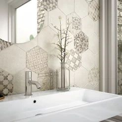 Aelle Carrelage Carrelage sol / mur hexagonal effet ciment patchwork beige 17,5x20 cm HEXATILE CEMENT GARDEN SAND- Carrelage Sol Pour Salle De Bains|Carrelage Sol Effet Béton