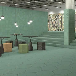 Eiffel art construction Carrelage sol / mur hexagonal effet terrazzo grand format bleu vert 51,9x59,9 cm MICRA Hexagono Indigo- Carrelage Sol Effet Terrazzo
