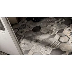 Eiffel art construction Carrelage sol / mur hexagonal effet ciment 25 x 21.6 cm TERRA CARDINALE HEXAGONAL GRIS- Carrelage Sol Effet Carreaux De Ciment