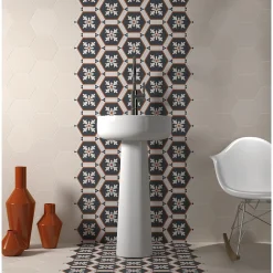 Aelle Carrelage Carrelage sol / mur hexagonal à motif coloré 17,5x20 cm COIMBRA AVEIRO 30657- Carrelage Sol Pour Wc