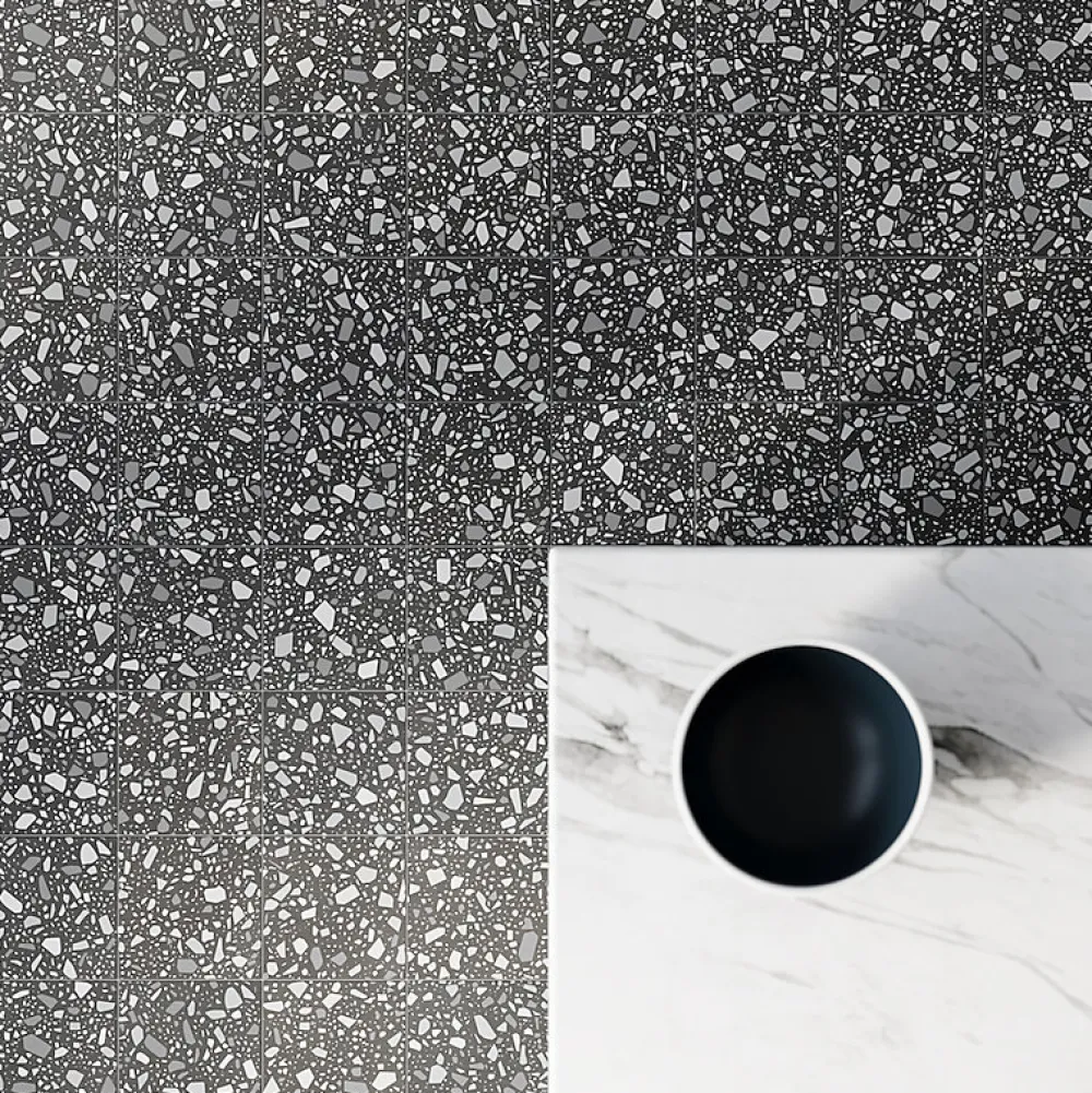 Aelle Carrelage Carrelage sol / mur terrazzo multicouleur 18,6x18,6 cm CONFETTI NERO GRIGIO- Carrelage Sol Effet Terrazzo