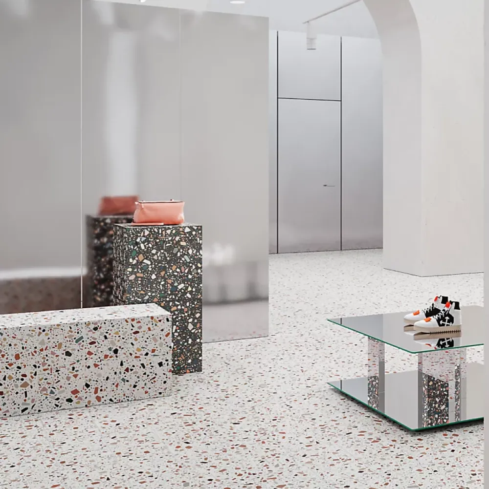 Aelle Carrelage Carrelage sol / mur terrazzo multicouleur 18,6x18,6 cm CONFETTI BIANCO MULTICOLOR- Carrelage Sol Effet Terrazzo