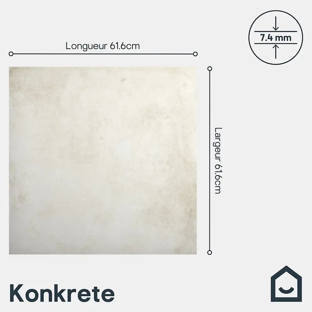 GoodHome Carrelage sol effet béton ivoire L.61,6 x l.61,6 cm x ép.7,4 mm, Konkrete- Carrelage Mural Pour Wc|Carrelage Mural Effet Béton