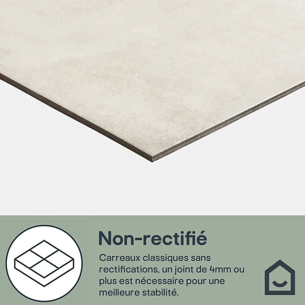 GoodHome Carrelage sol effet béton ivoire L.61,6 x l.61,6 cm x ép.7,4 mm, Konkrete- Carrelage Mural Pour Wc|Carrelage Mural Effet Béton