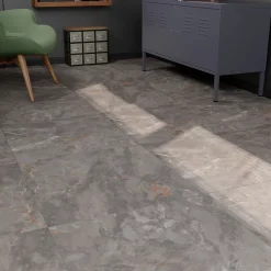 GoodHome Carrelage Mural Effet Marbre|Carrelage Sol Pour Pièce À Vivre<Carrelage sol et mur effet pierre gris mat L.60 x l.60 cm x ép.8,2 mm, Zerlina